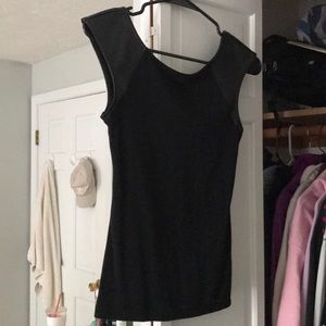 Express top with leather shoulders